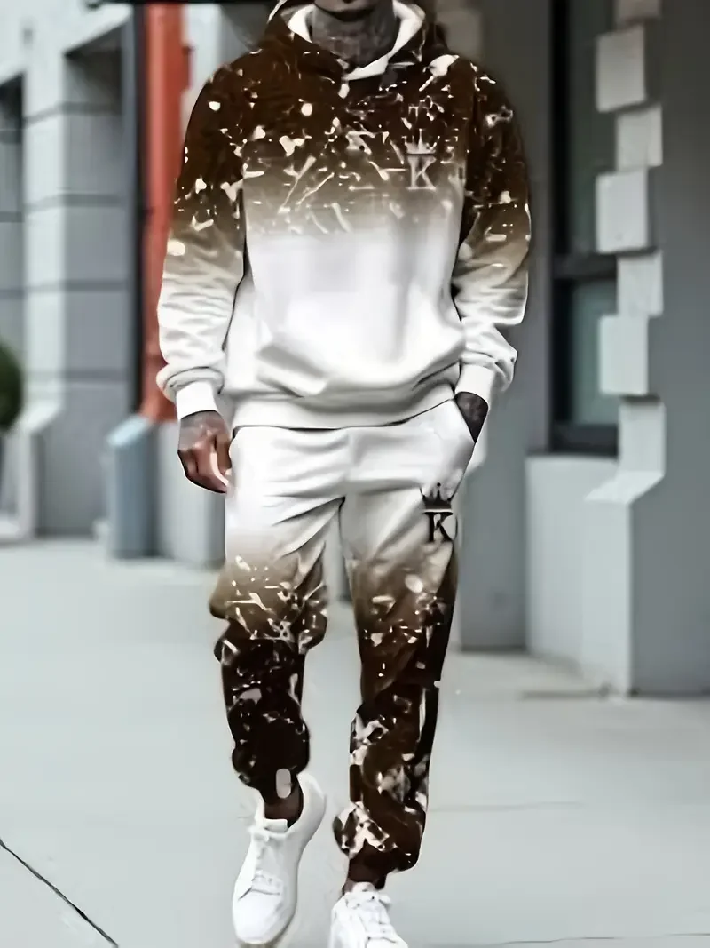 2025 Summer Casual Men's Adult Set 3D printed pattern Men's Long sleeved Hoodies Set Gradient Cool Casual sports 2pcs Sets