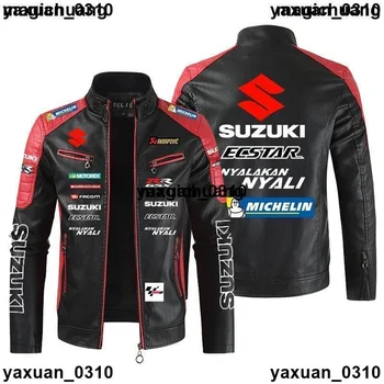 Men's PU high-end light luxury SUZUKI logo leather jacket autumn and winter stand collar motorcycle racing suit 2