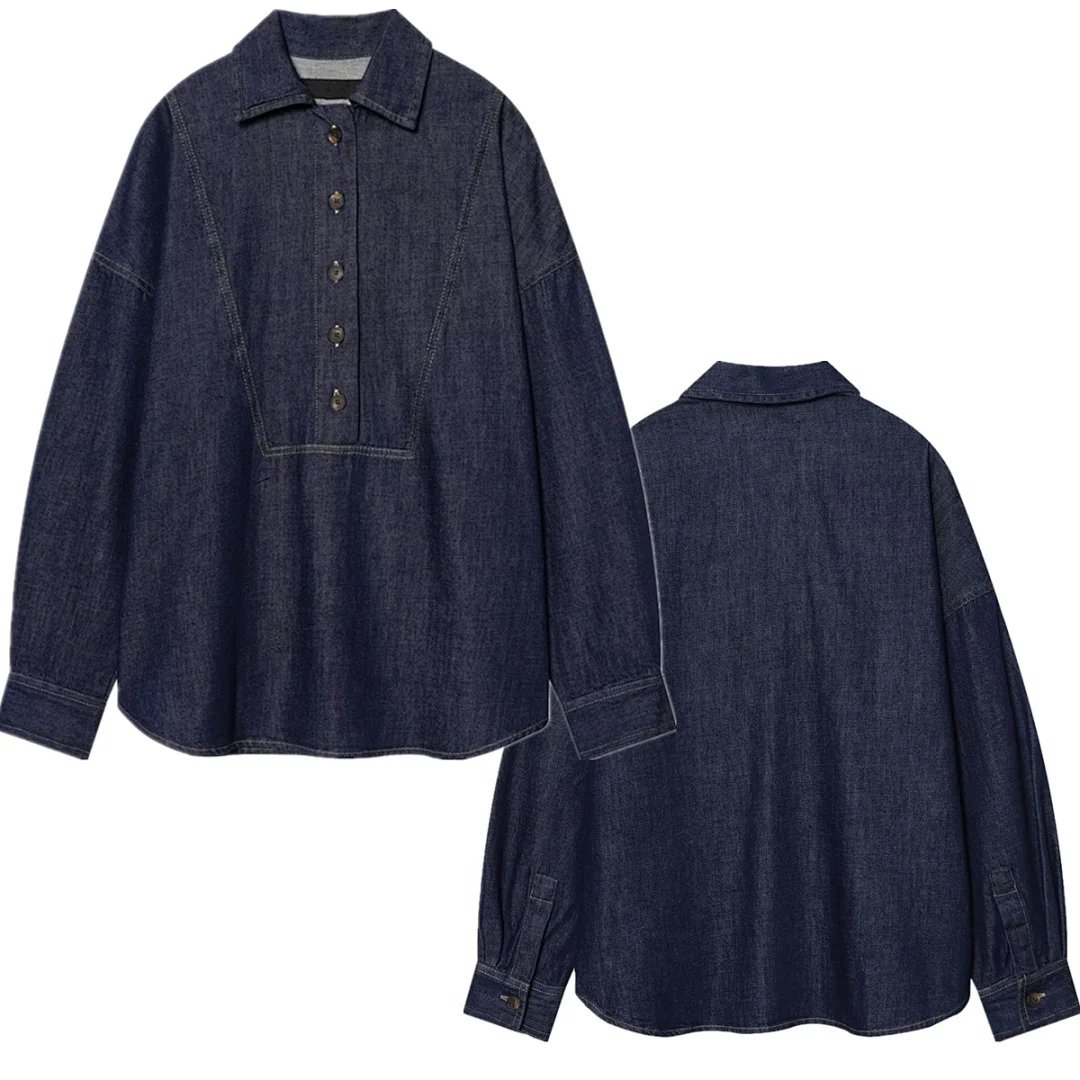 

Maxdutti Minimalist Woman Clothes Boyfriend Style Denim Shirt Cotton loose Shirts & Blouses Women's Clothes Shirts Tops