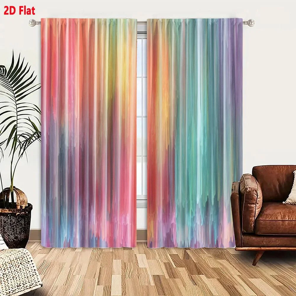 2Pcs Curtains Add 2D Flat Abstract Digital Artwork With Vertical Streaks Of Blended Pastel And Vibrant Colors Creating Motion An