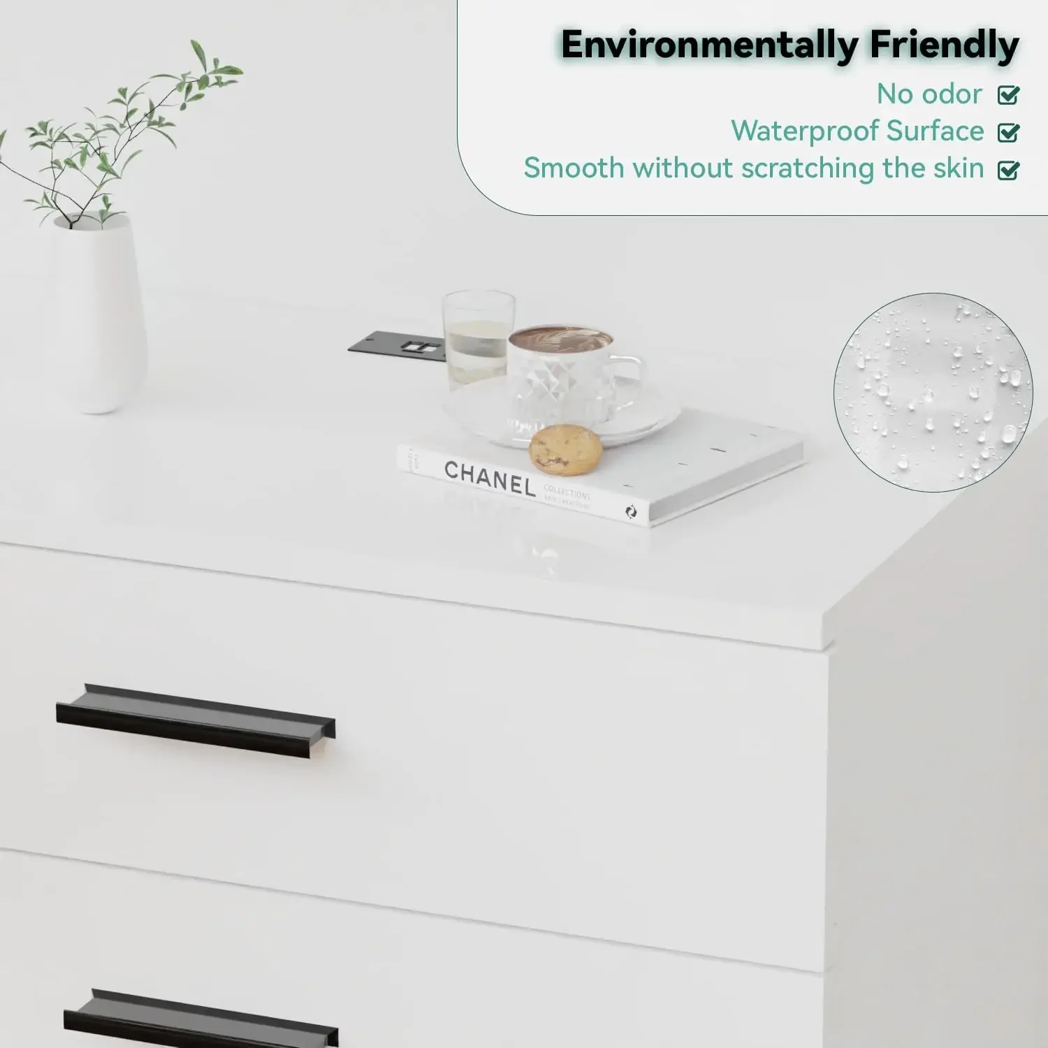 Tomadas de energia cômoda de madeira com 4 gavetas com porta usb e tipo c cômoda para quarto alta cômoda branca armazenamento para livin