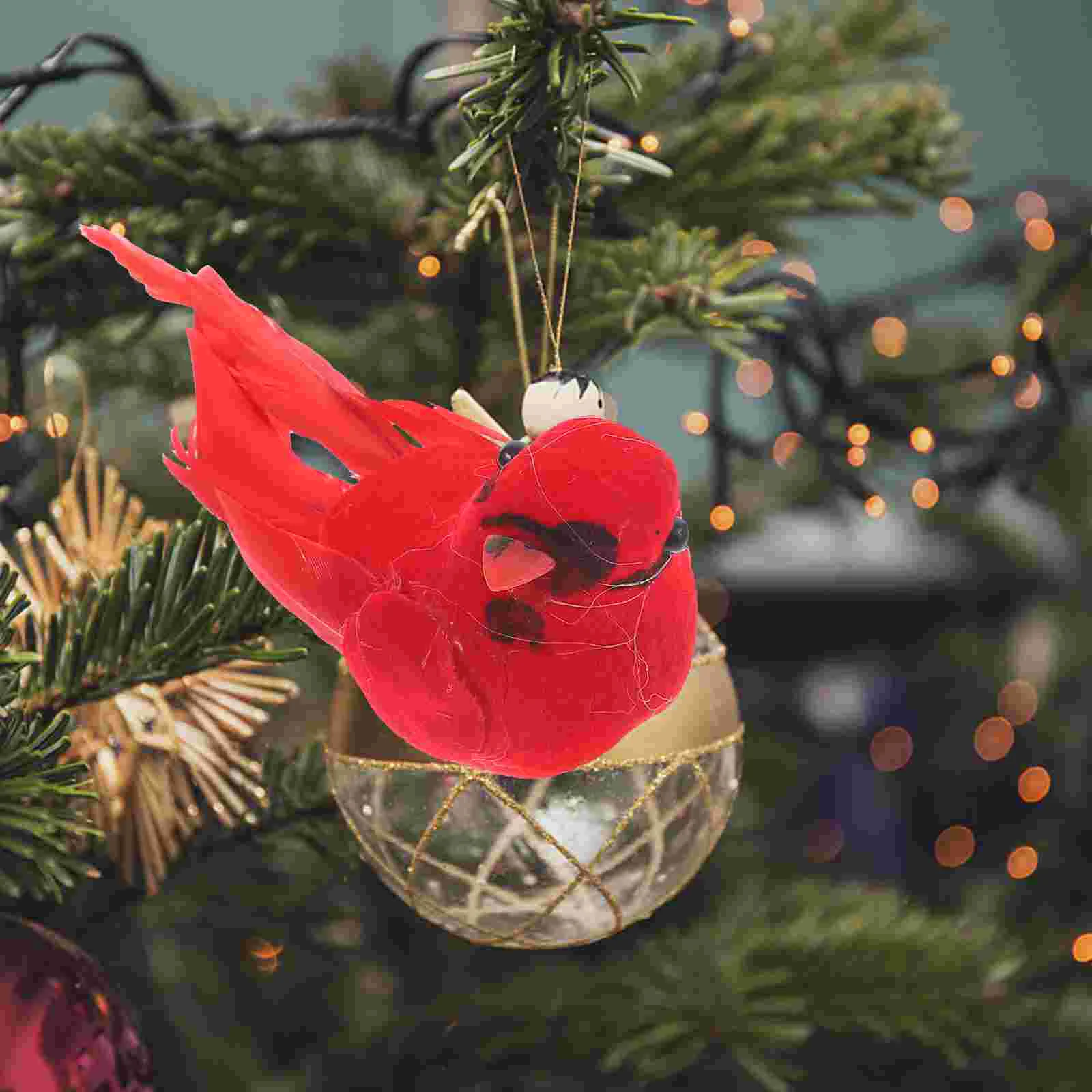 10 Pcs The Bird Simulation Red Pendant Miniature Christmas Decorations Ornaments Cardinal Xmas Birds