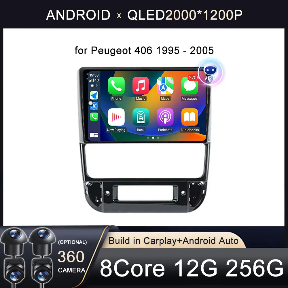 Android 14 For Peugeot 406 1995 - 2005 Carplay Wireless Android Auto Multimedia Player GPS Navigation No 2din DVD