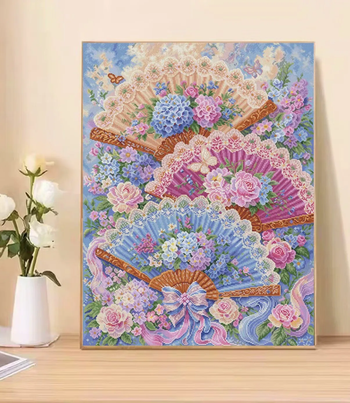 

DIY Printed Kit Cross Stitch 9ct fans Embroidery Needlework Sets Home Decor Crafts With Threads Needles 72 Colors