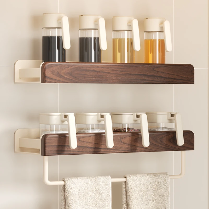 Medieval Style Kitchen Seasoning Shelf Medieval Style No Punching Household Wall Hanging Oil Salt Sauce Vinegar Bottle Jar Wall
