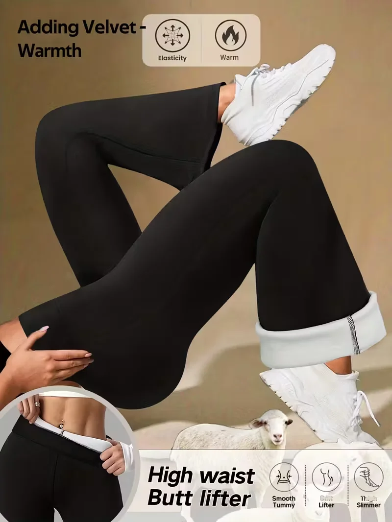 Damen-Winter-Yogahose mit Fleece-Futter und hoher Taille | Undurchsichtige Stretch-Bauchkontrolle, Po-Lifting-Hose mit weitem Bein, Caprihose