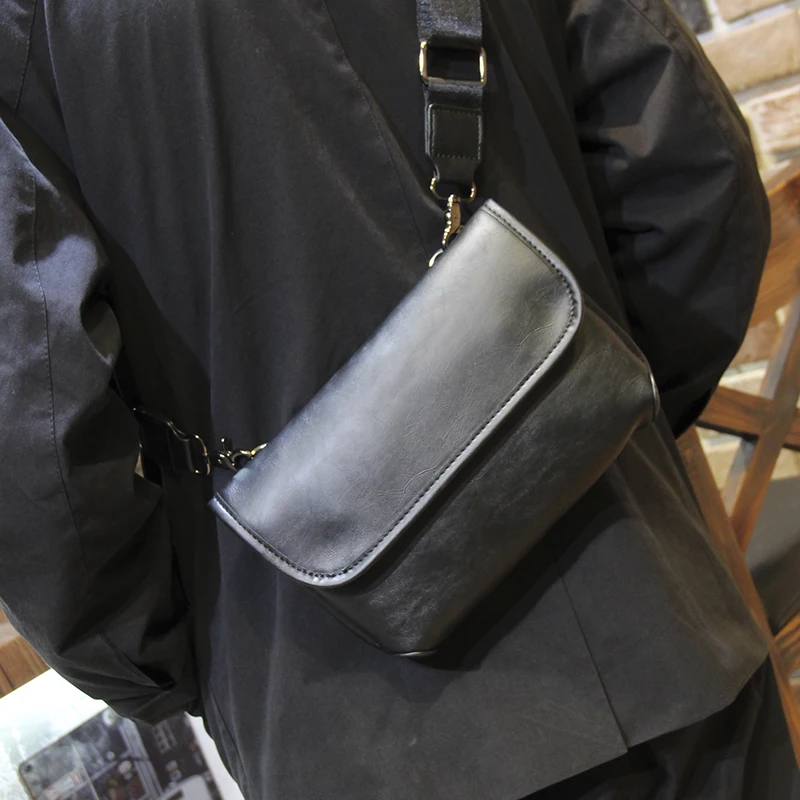 Bolso de pecho de cuero PU de alta calidad para hombre, pequeño de moda informal bolso de hombro, bolso de mensajero pequeño de tendencia de