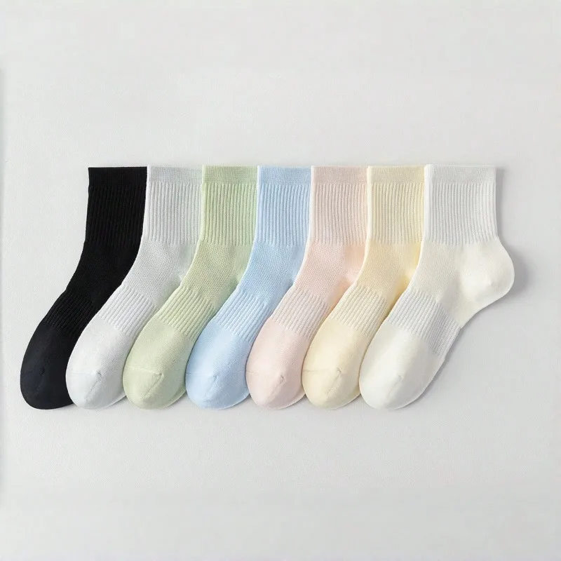 Damen-Sportsocken, Bonbonfarben, Kompressions-Freizeitsocken für Damen, Baumwolle, weich, bequem, atmungsaktiv, Damensocken