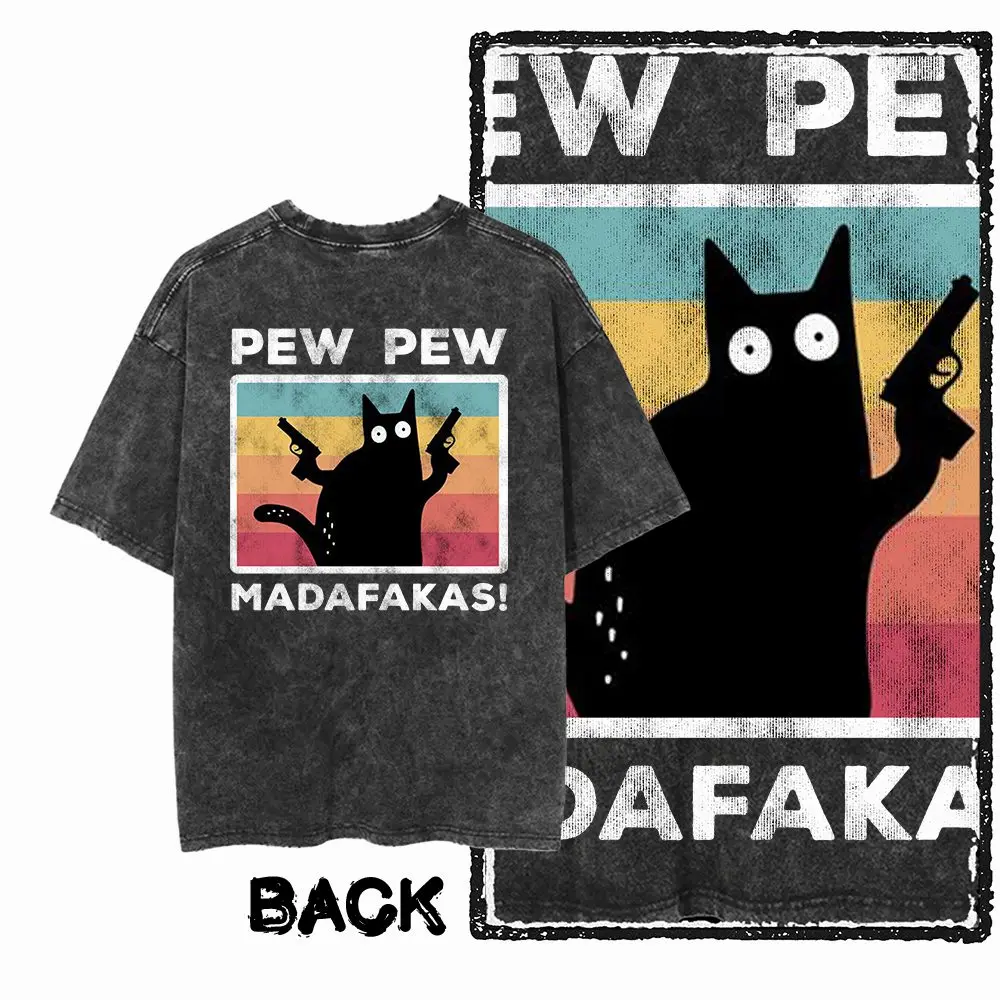 مطبوعة القطن جولة الرقبة القط نمط الرجال والنساء قميص مخلل الشارع ارتداء حجم كبير كول ريترو الرجال والنساء تي شيرت #3