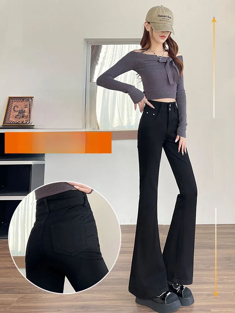 Bla Fce Lined Bootcut Jeans Women's Thiened Winter High Waist Commute Sle Casual Comfortable Fitting Bootcut Pants