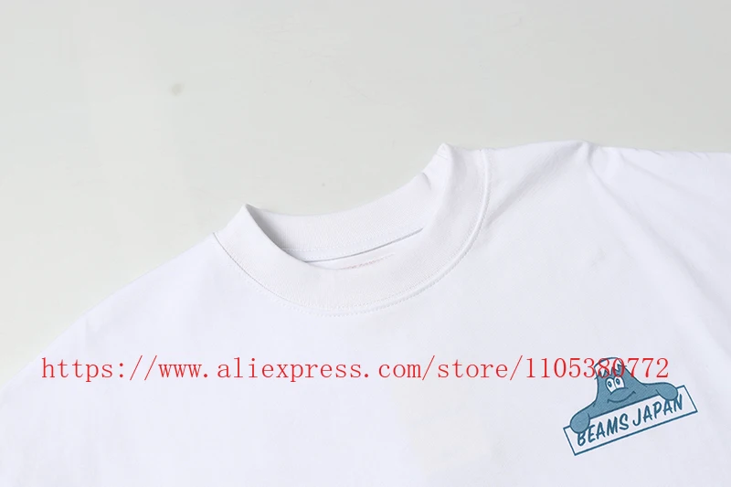 2026 Fashion New Men's Clothing Beams Cartoon Logo T-Shirt Drawstring Hem Oversized Sleeve Streetwear Top Fast Delivery
