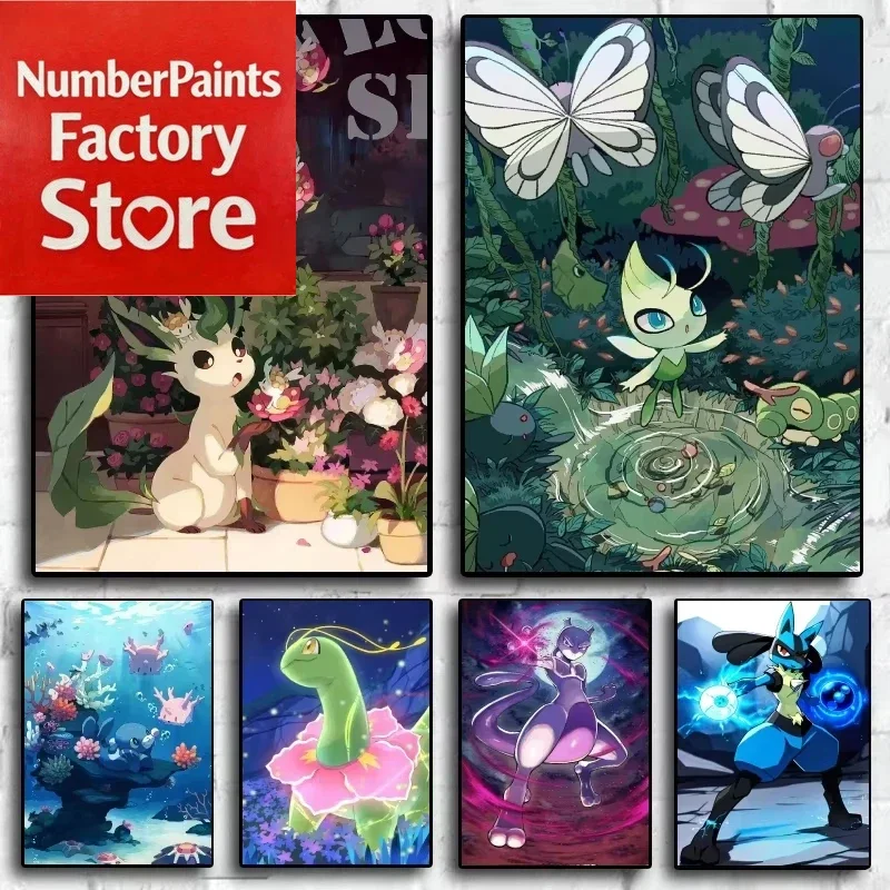 

DIY картина маслом по номерам аниме Pokemon Leafeon Celebi украшение дома настенный декор для гостиной лучший подарок elss, без рамки
