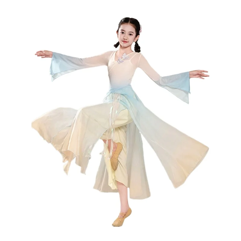 Trajes de dança clássica das crianças elegantes roupas de gaze estilo chinês trajes de dança meninas roupas de prática trajes de dança chinesa