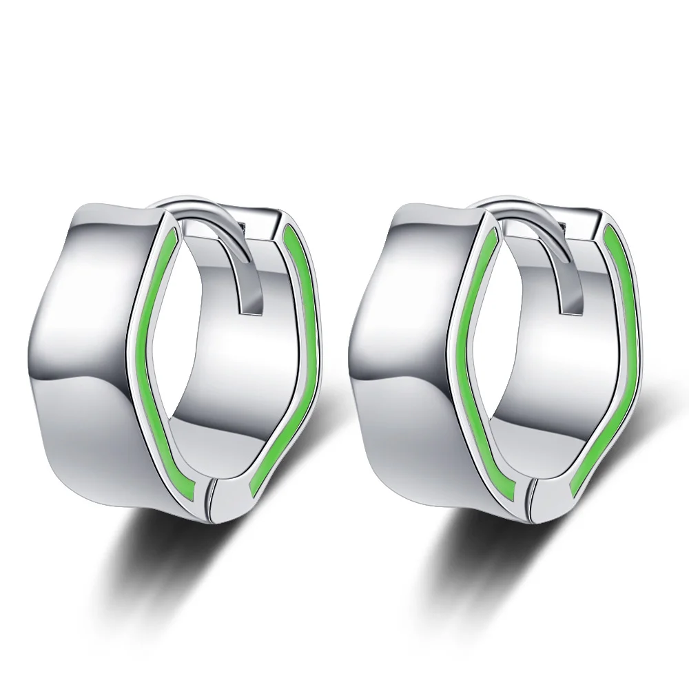Real 925 Sterling Silver Avocado Green Hoop Earrings For Women Party Classic Fine Jewelry Minimalist Accessories EY5233