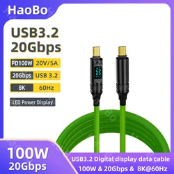 LED Display USB3.2 10Gbps USB C to Type C ThunderBolt 3 Cable 100W 5A USB-C Cord For iPhone 15 Pro MacBook Pro Samsung Xiaomi 2m