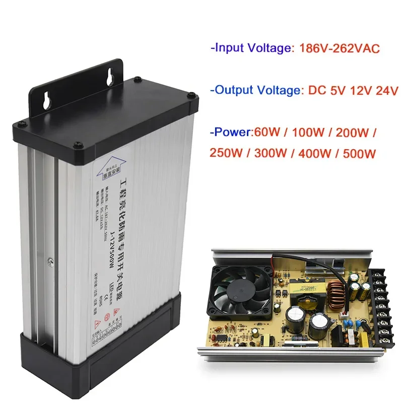 Outdoor Rainproof LED Power Supply Lighting Transformer 12 Volt Power Supply Led Driver DC 12V 24V Switching Power Supply