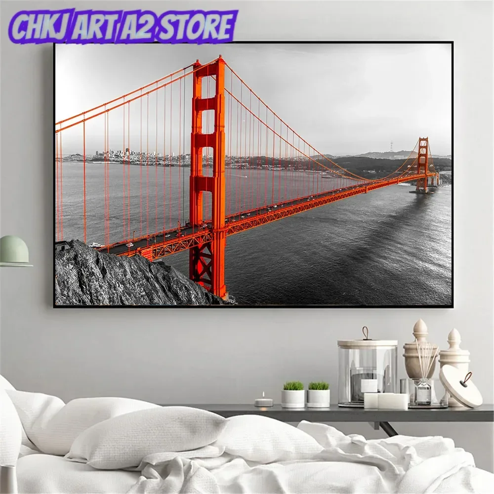 Landscape Canvas Painting San Francisco Golden Gate Bridge Sunset Posters and Prints Wall Picture Room Home Decor No Frame