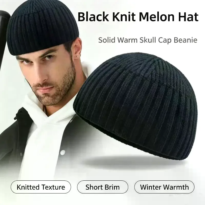 Vintage Solid Color Knitted Beanie Brimless Thermal Dome Hat Windproof Cozy Street Hat for Men Women Winter Skiing Hiking
