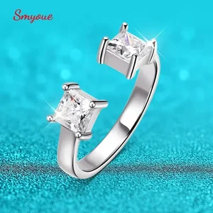 Smyoue 1CTTW 4.5 mm Princess Cut Cincin Moissanite Bersertifikat GRA untuk Wanita Dapat Disesuaikan 100% 925 Sterling Silver Pita Pesta Pernikahan 6 cincin dy penjualan terbaik - №