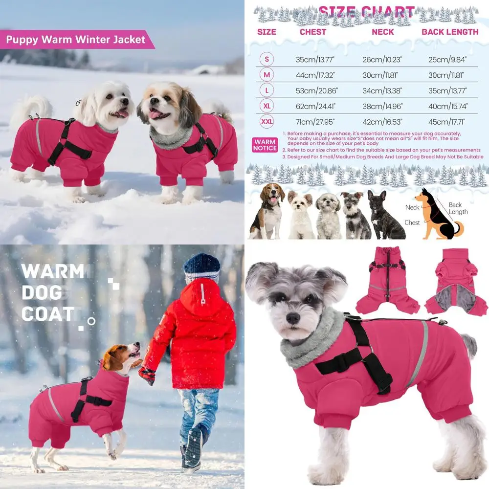 

Светоотражающая ветрозащитная зимняя куртка для маленьких и средних собак, ярко-розовый цвет, размер XL, со встроенной шлейкой для щенков