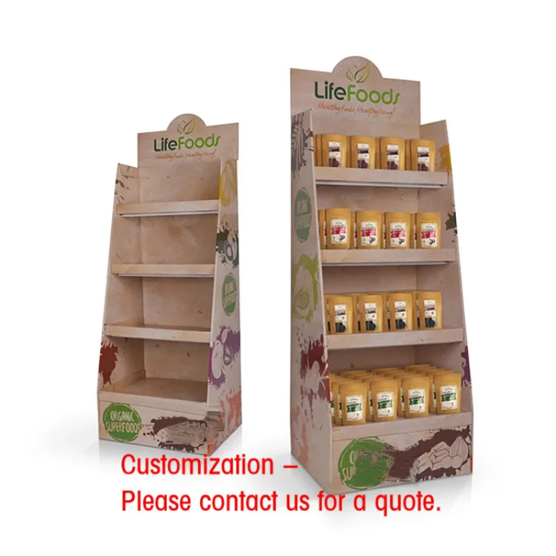custom.Advertising Corrugated Carton Display Rack Potato Chips Snacks Food Custom Retail Pos Cardboard Floor Display Sta