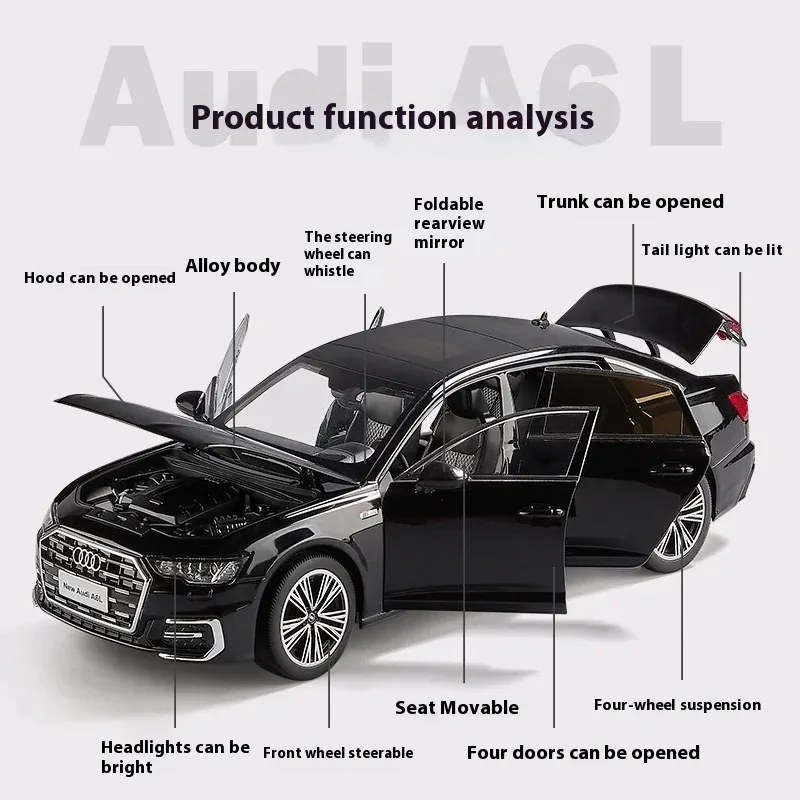 1:18 Audi A6 A6L Alloy Car Diecast Metal Model Sound And Light Toy Car Collection Hobby Model Ornament Birthday Gift For Boy Kid