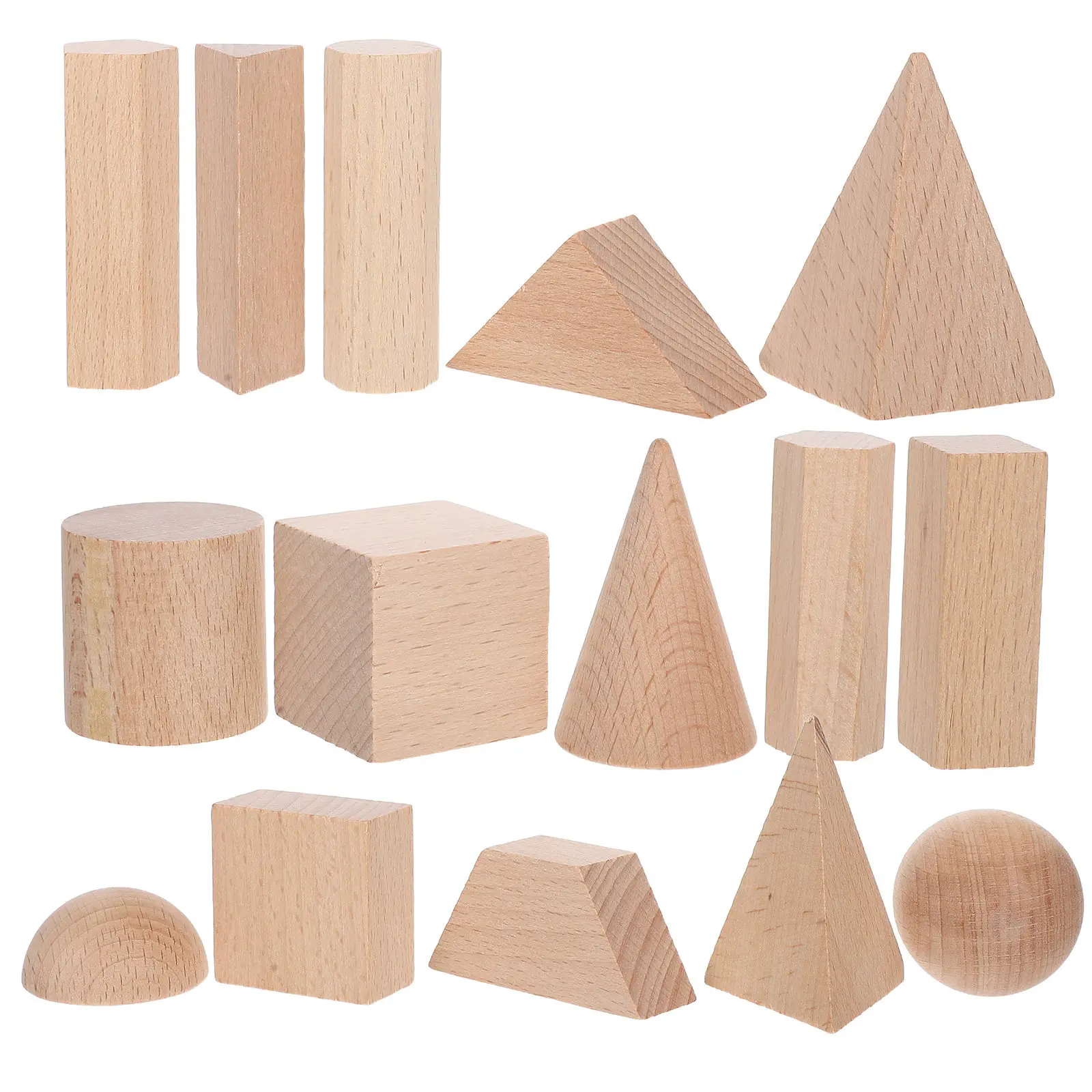 

15Pcs Children's Wood Blocks Natural Solid Beechwood Geometric Shapes Early Education Preschool Learning Stacking Sorting Motor