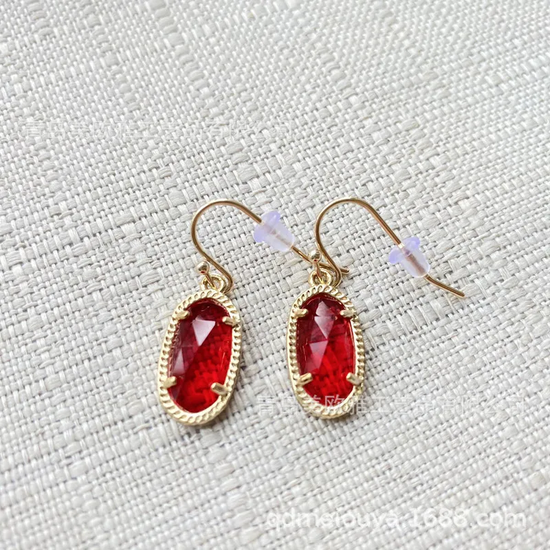 Europe and the United States Lee small simple oval earrings geometric transparent red glass earrings jewelry female