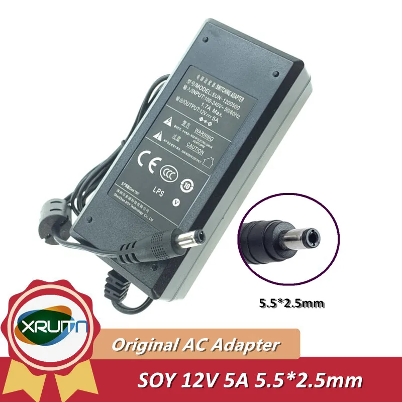 

Genuine SOY AC Switching Adapter Charger 12V 5A 4.5A 60W SOY-1200500 SUN-1200500 Power Supply 5.5*2.5mm