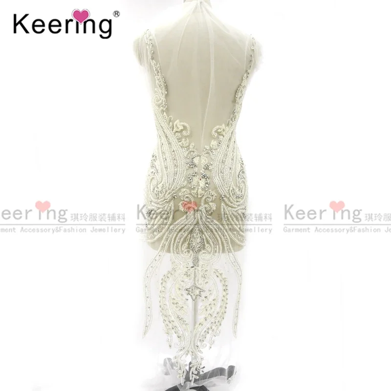 High-End Keering Pearls Beaded Applique WDP-069 for Bridal Gowns Length Design