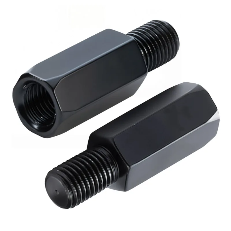 2PCS Black Extended Motorcycle Rearview Mirror Adapters M10 10mm RH/LH  Left Right Thread Adapter Screws