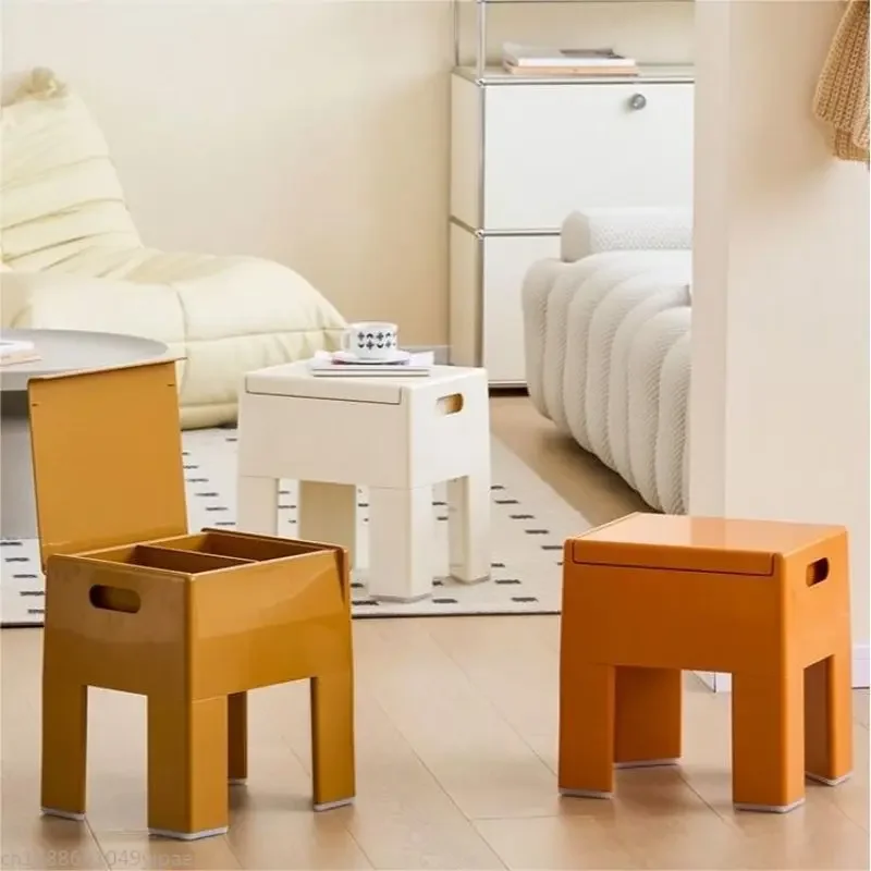 Taburete bajo de plástico ABS, caja de almacenamiento para sala de estar, dormitorio, balcón, taburetes de descanso para el hogar, muebles que ahorran espacio