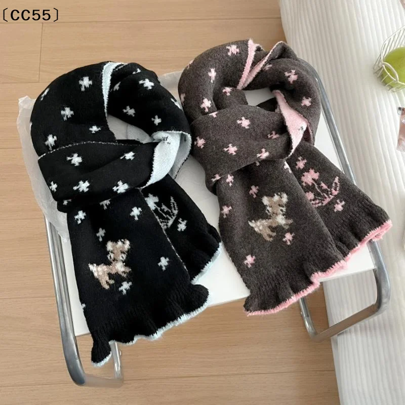 maveracc55alesladies-cachecois-dos-desenhos-animados-veados-floral-kawaii-doce-versatil-bonito-cachecois-engrossados-quentes-de-alta-qualidade-cachecois-de-malha-de-caxemira