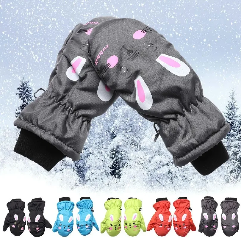 

Kids Winter Ski Gloves Cartoon Rabbit Warm Mittens Non-slip Waterproof Windproof Outdoor Sports Cycling Gloves For Boys Girls