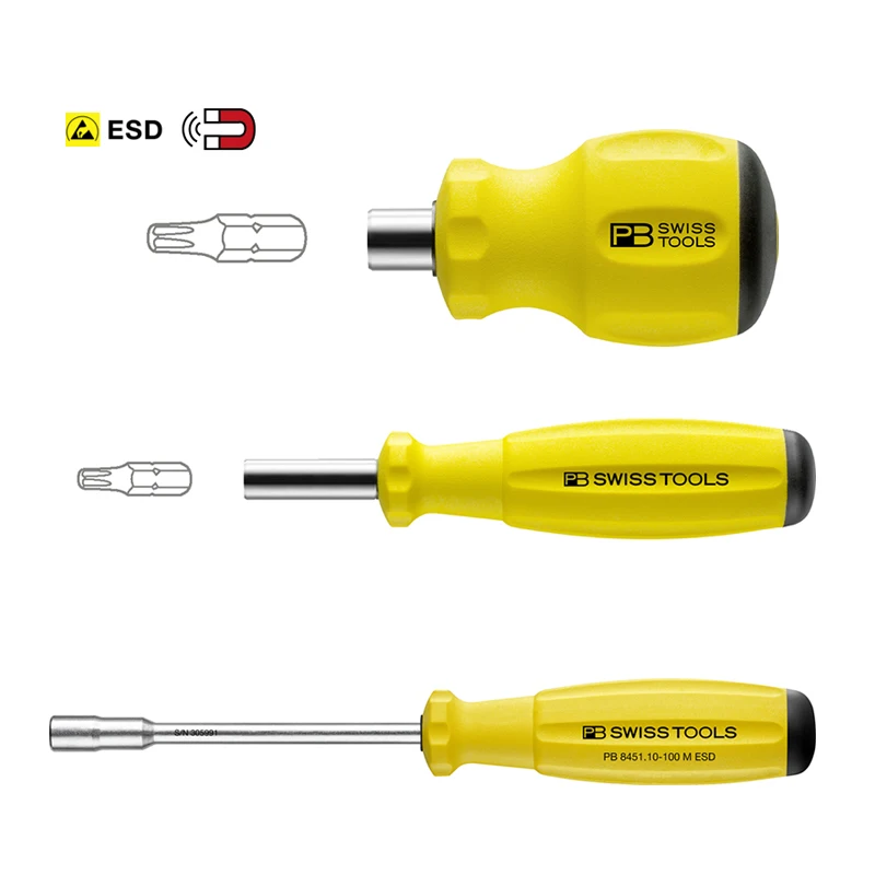 PB SWISS TOOLS ESD Magnetic Bit Holder Screwdrivers for Working in ESD Protection Zones Combined Bit Holding Screwdriver NO.8451