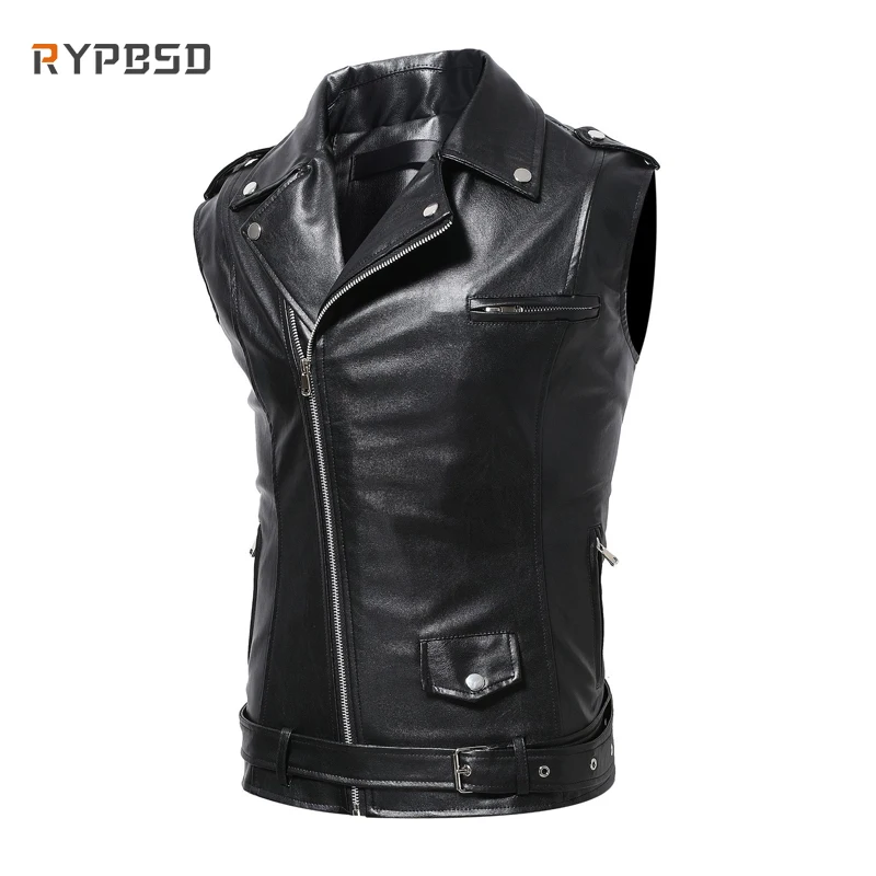 Men Leather Vest Jacket Slim Fit Spring Autumn Fashion Streetwear Motorcycle Biker Punk Classic Black PU Sleeveless Waistcoat