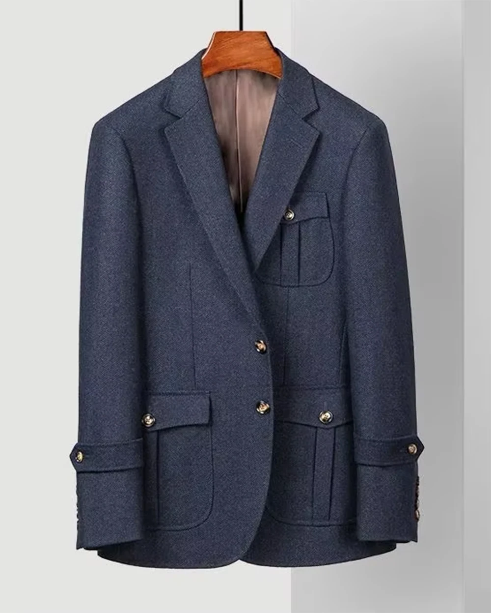 tailor shop navy wool suit men's herringbone hunting style thickened autumn and winter coat slim suit trend tweed safari jacket