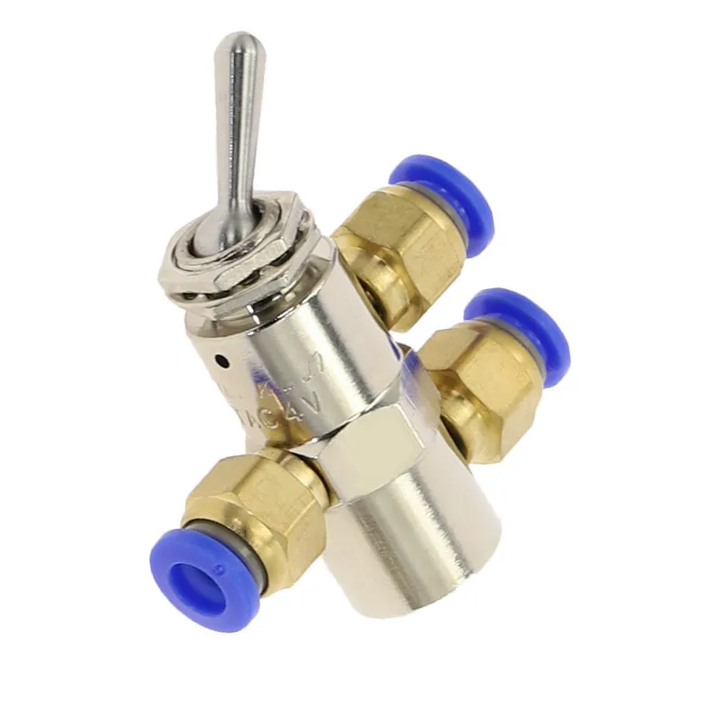 TAC-4V 2 Position 5 Way Cylindrical Air Pneumatic Mechanical Valve Exhaust valve Self-locking Toggles switch w Fiittings