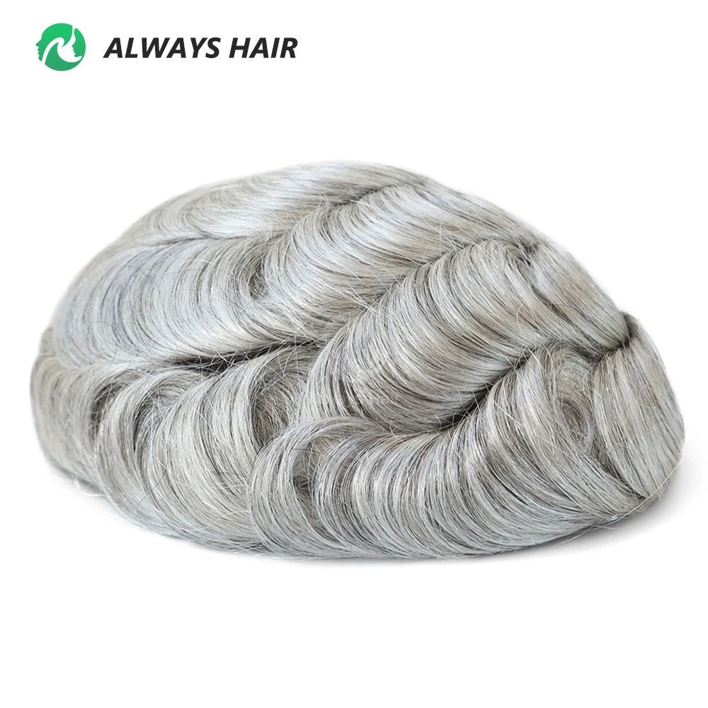 6 Inches Indian Hair Prosthesis Man Human Hair Natural 12-14 Polyskin Gray Human Capillary Prosthesis for Men