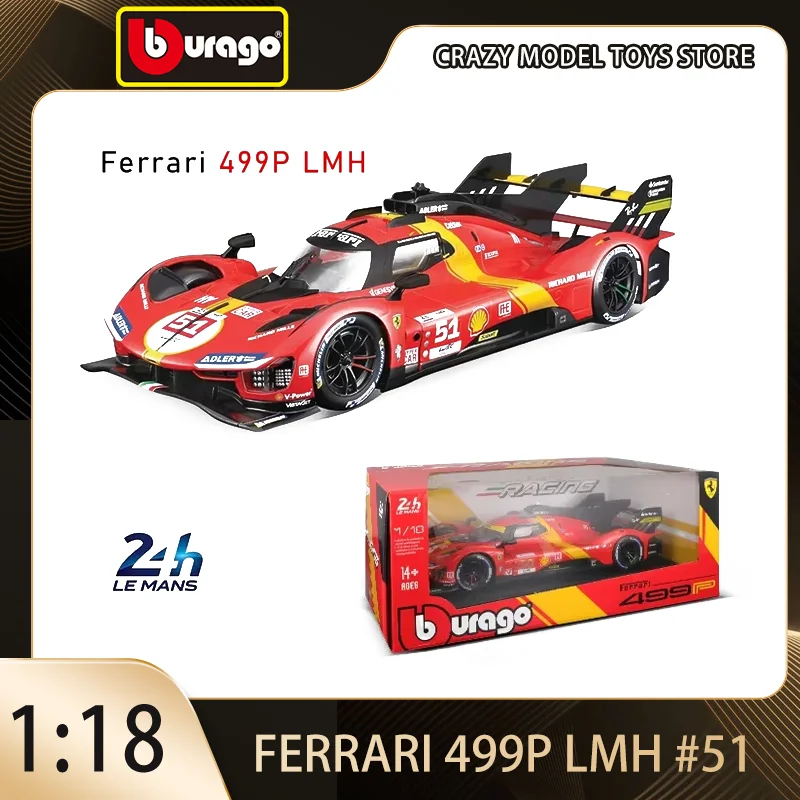 

Bburago 1:18 2023 Ferrari 499P LMH - Winner Le Mans #51 #50 Alloy Diecasting Car Model Collection Exhibit Gift Toy