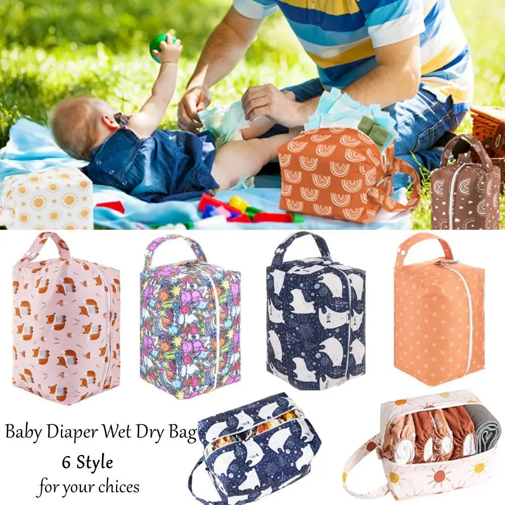 

New Design Water-resistance Diaper Organizer Bag Washable Reusable Wet&Dry Diaper Bag Portable Cute Pattern Stroller Hanging Bag