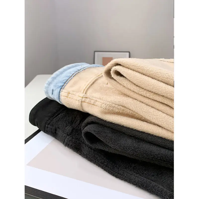 Thick Winter Denim Flare Pants Women Korean Fashion High Waist Stretch Jeans Plus Velvet Slim Split Bell-Bottomed Pantalones