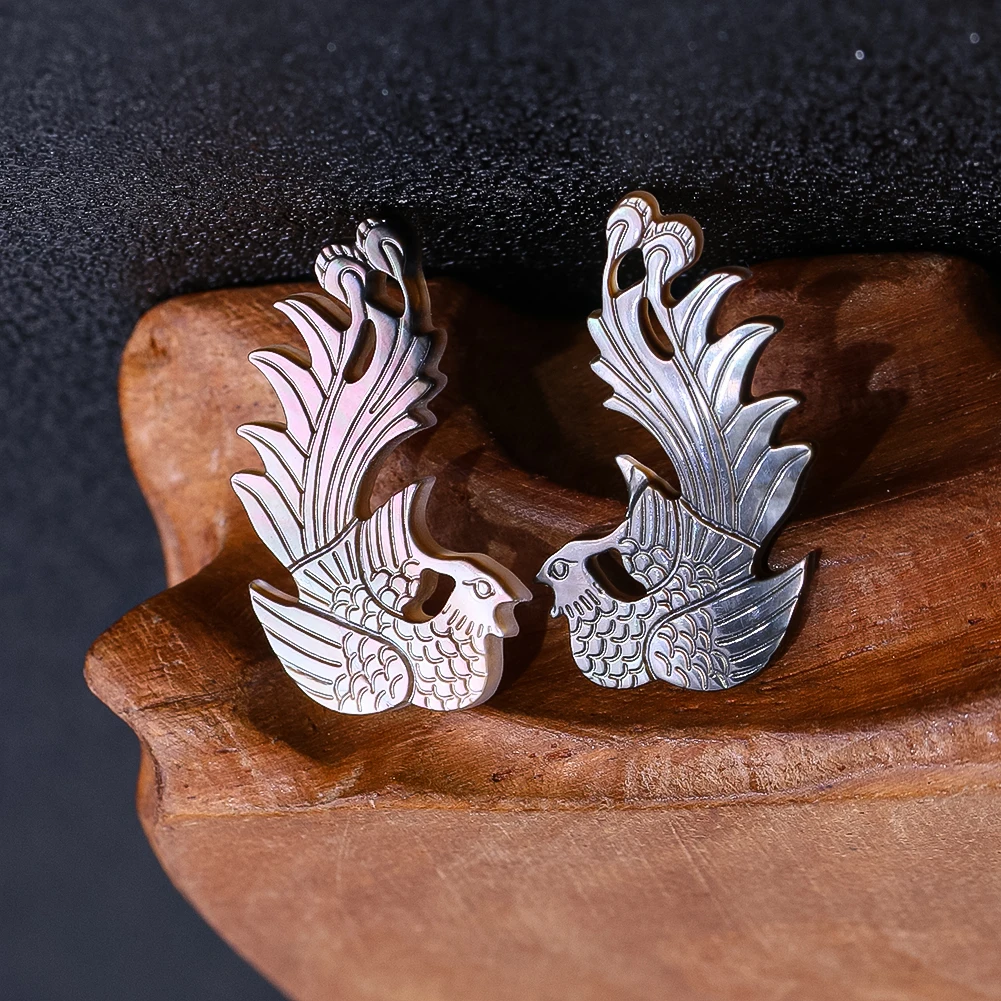 1pair Mythical Phoenix Shell Pendant Natural Black Mother of Pearl Lucky Prosperity Charms DIY Earrings Necklace Jewelry Making