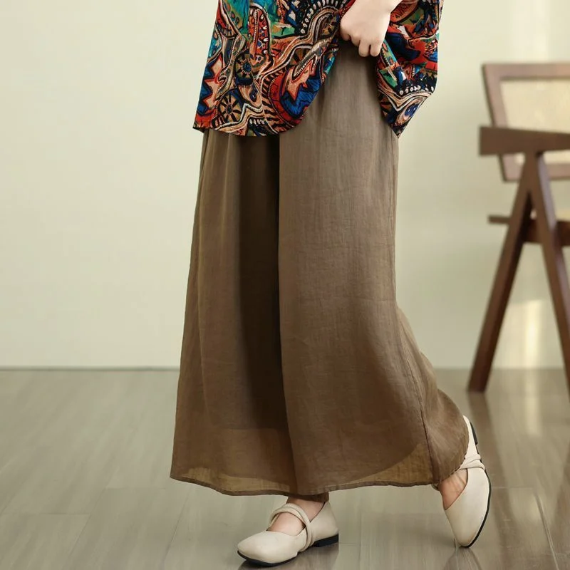 Ramie Literary Retro Women's Double Layer Nine-Point Loose Wide Legs Tennis Wide Large Size