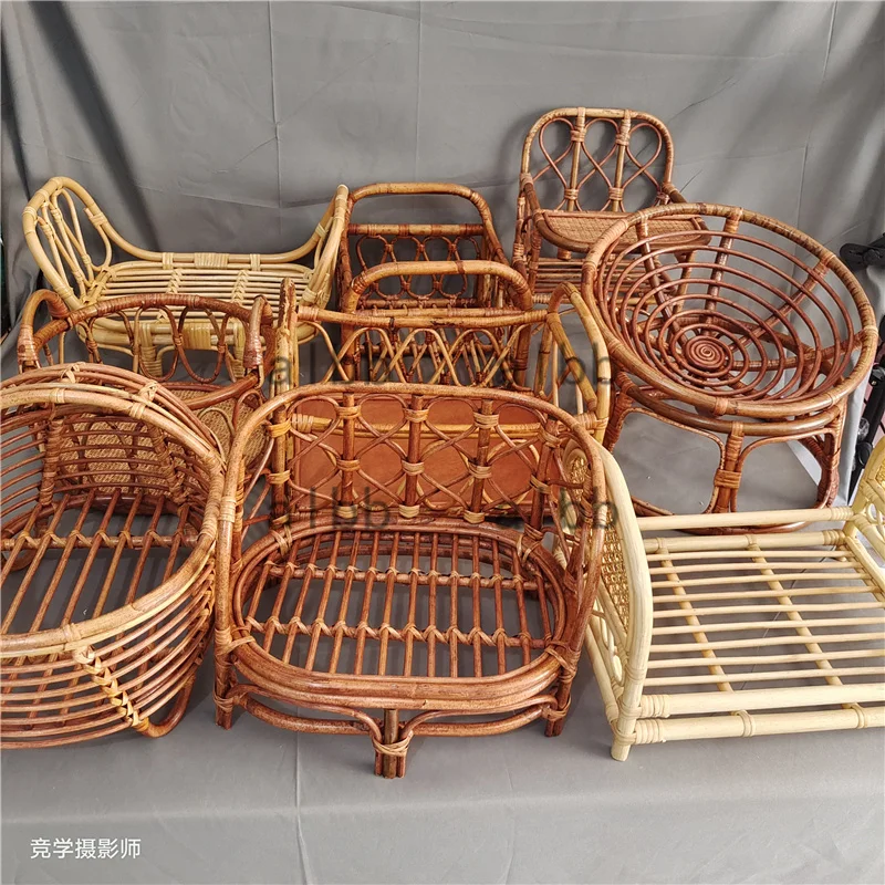 Newborn Photography Props Retro Rattan Basket Chair Infant Photo Prop Baby Girl Boy Posing Bed Backdrops Photography Accessories