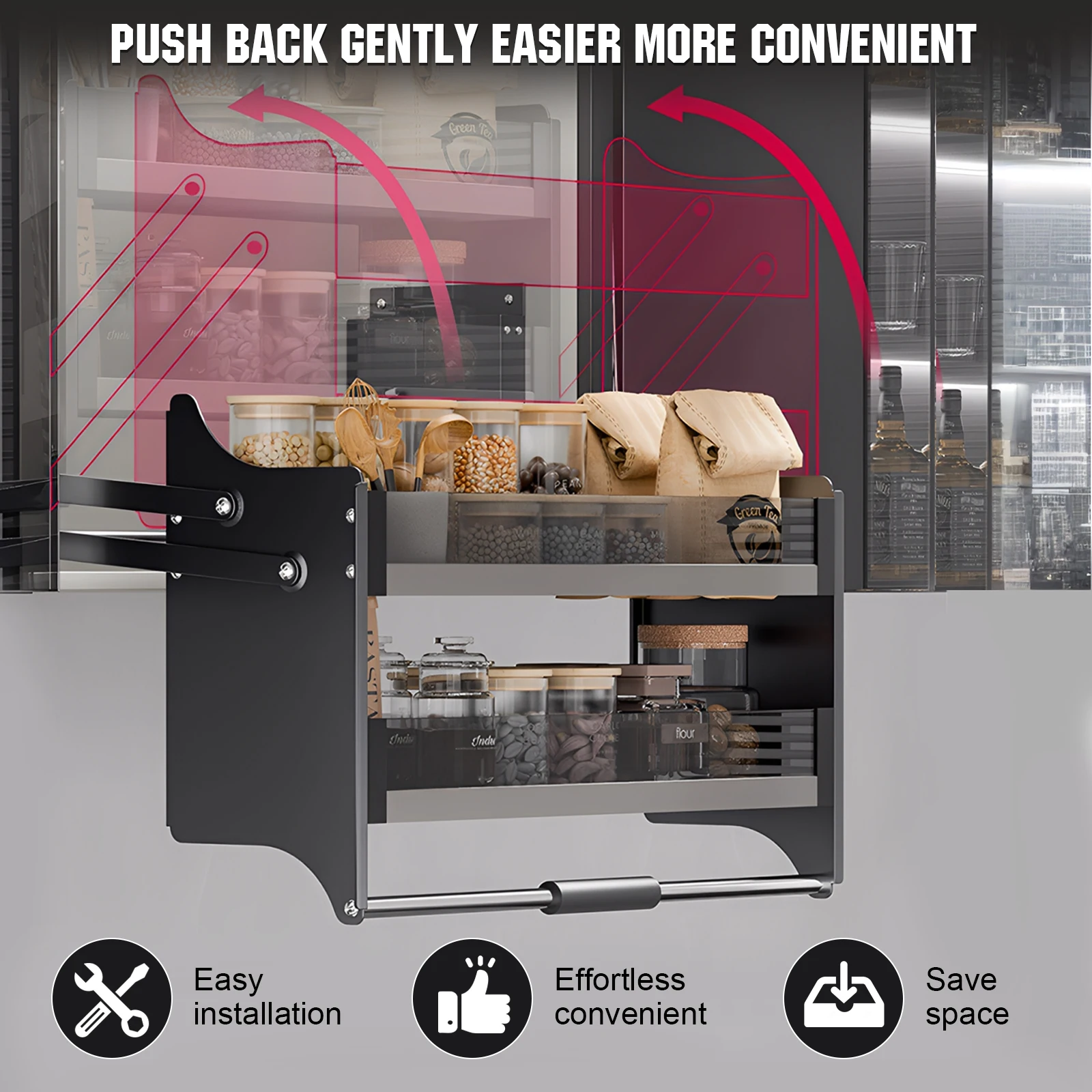 

Double Layer Pull-Down Elevator Pull Down Shelf Shelf Organizer Upper Kitchen Wall Cabinet Storage Organizer