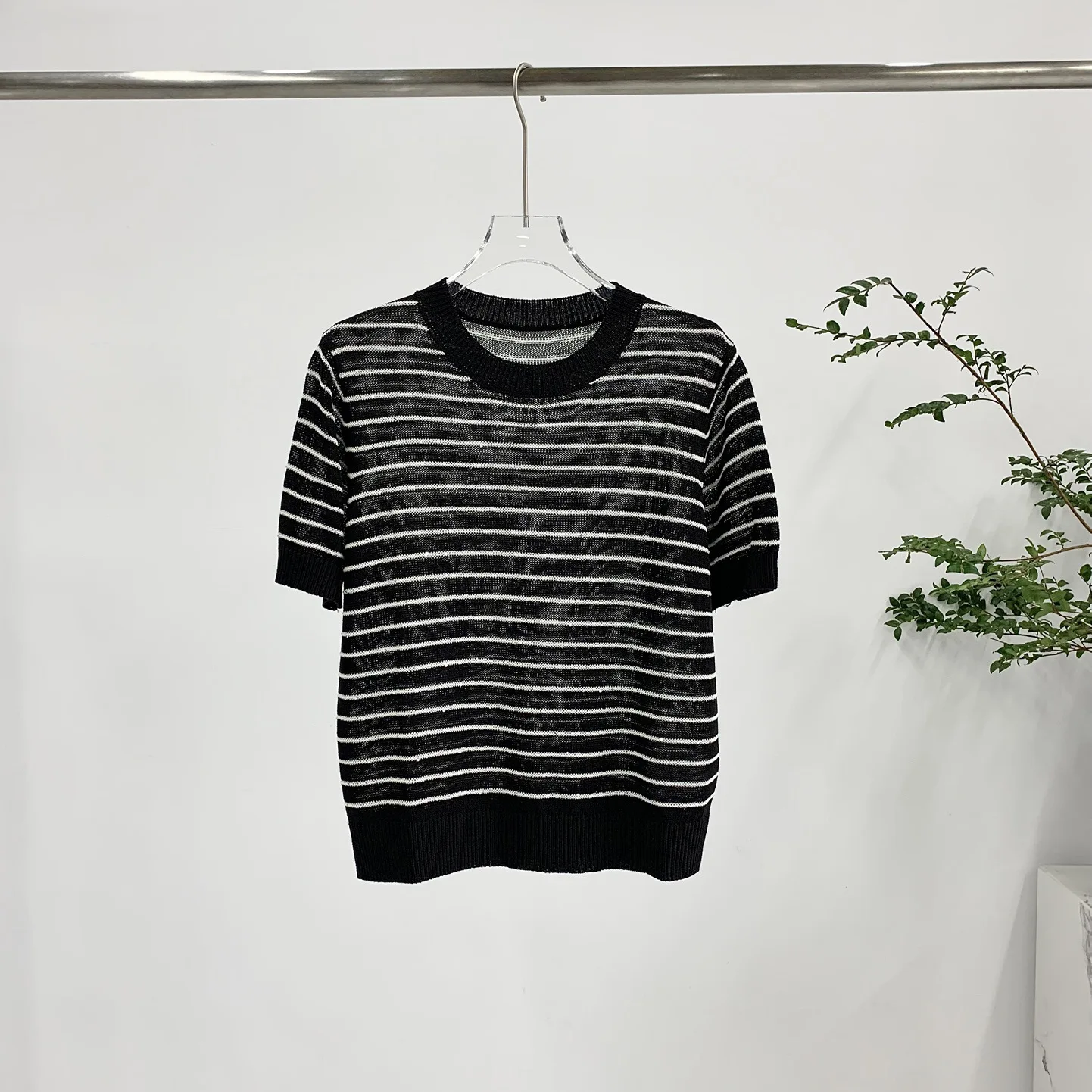 Pull rayé en lin et coton mélangé, T-Shirt tricoté respirant et confortable pour femmes, Style rétro décontracté, assorti avec tout