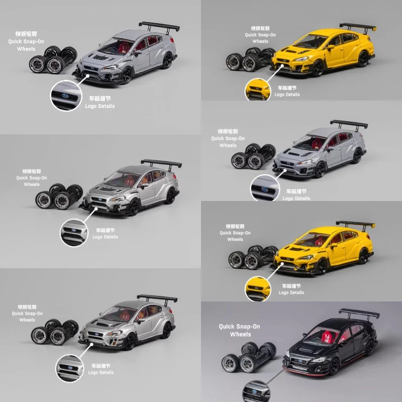 ダイキャスト-cm-1-64-スケール-スバル-wrx-sti-バリス-ワイドボディ-イエロー-合金車モデル