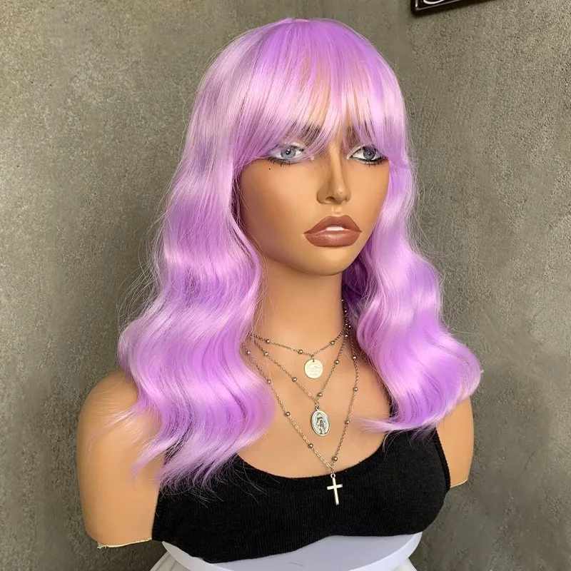 2024 New Purple Short Wigs Women's Curly Hair Wave High-temperature Silk Mechanism Wig Headband Cosplay Pelucas Para Mujer