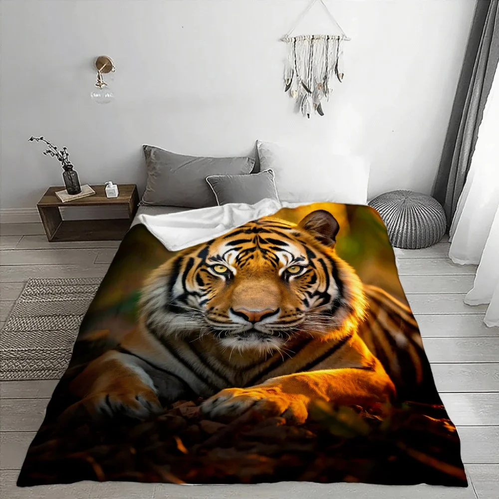 Vibrant Tiger Portrait Throw Blanket Cozy Jungle Animal Print Bed Decor Gift for Home